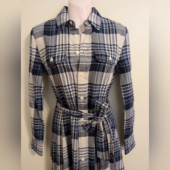 Polo Ralph Lauren Plaid Cotton Twill Shirtdress Maxi Dress 0 Blue White - Picture 7 of 12